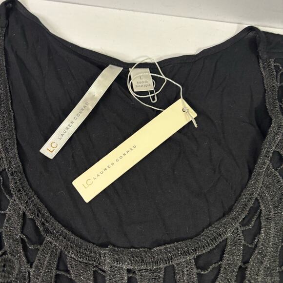 NWT LC Lauren Conrad Charcoal Black Lace Tank Top Size Large RR0848 - Picture 6 of 9